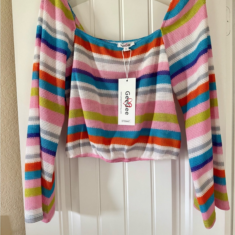 GeGee Multicolor Striped Women's Crop Sweater